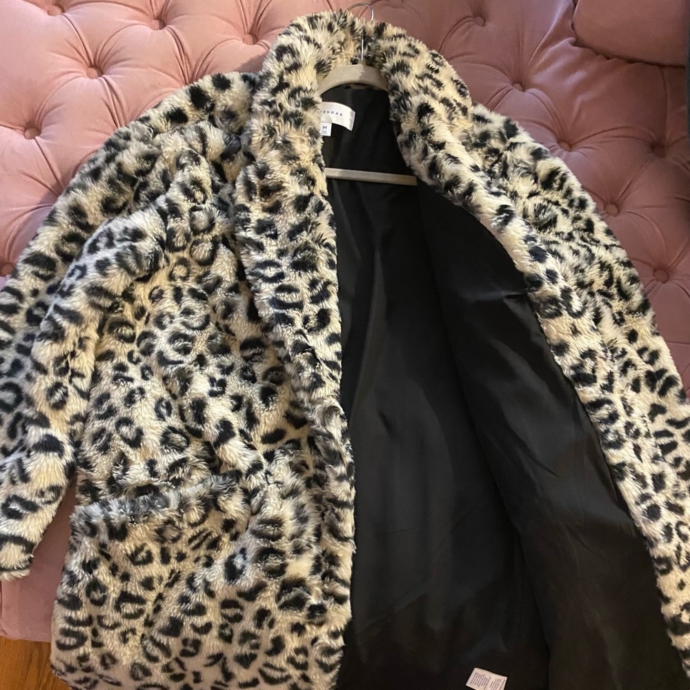 Leopard print faux fur coat (pea coat style)